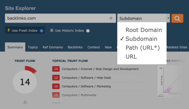 subdomain dropdown